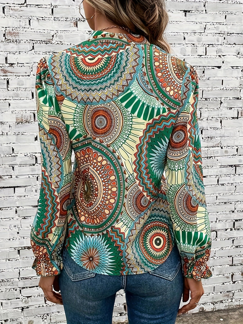 Damesblouse met bloemenpatroon & V-hals voor lente & herfst – Selina