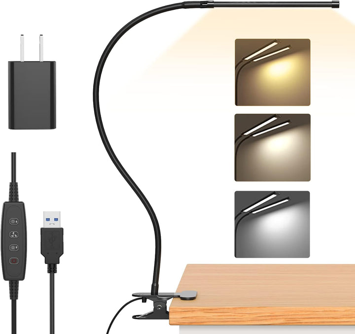Lámpara de escritorio con pinza de 77 LED con alimentación USB y cuello de cisne flexible – Serava