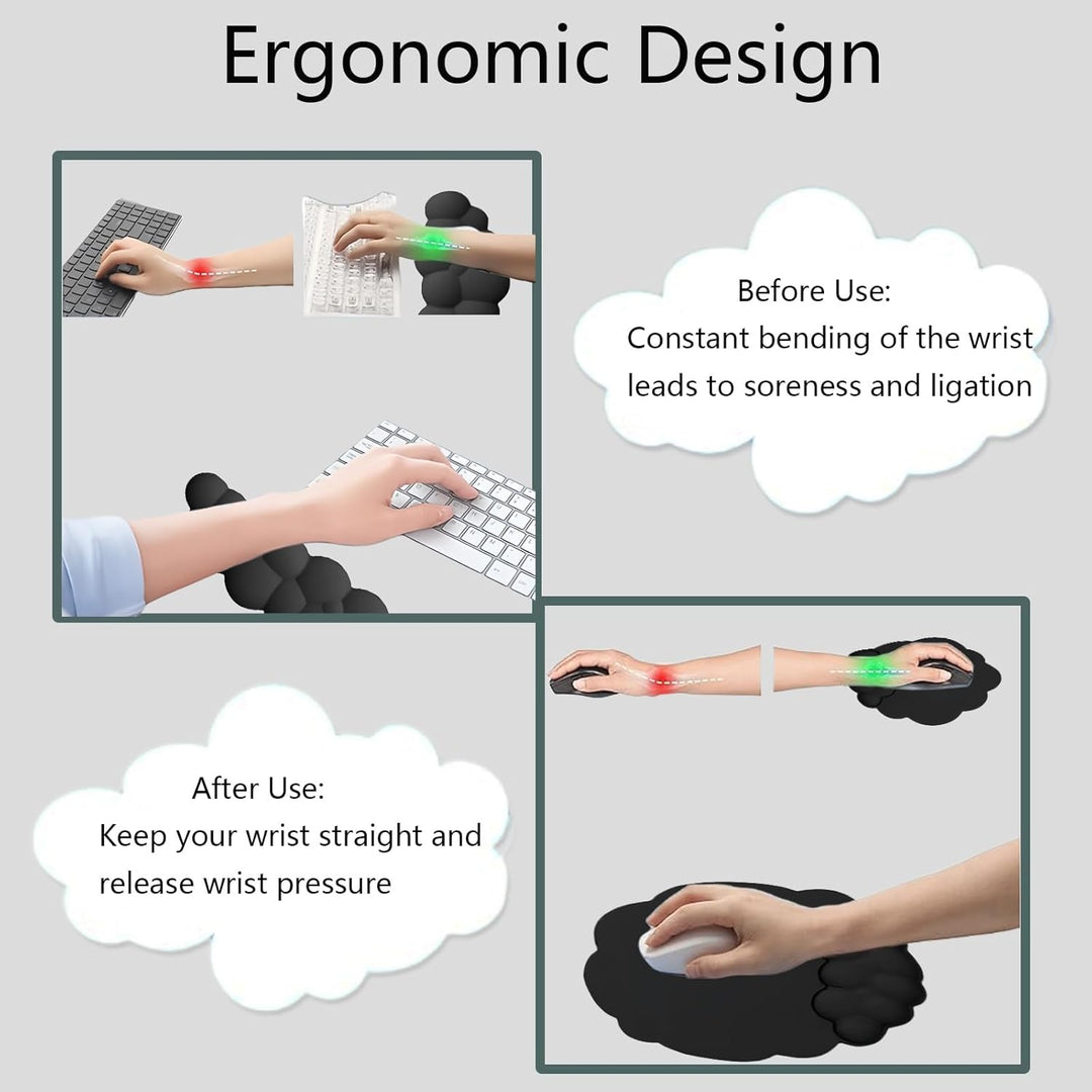 Cloud-Vormige Ergonomische Polssteun Set met Muismat & Onderzetter - Zeyora
