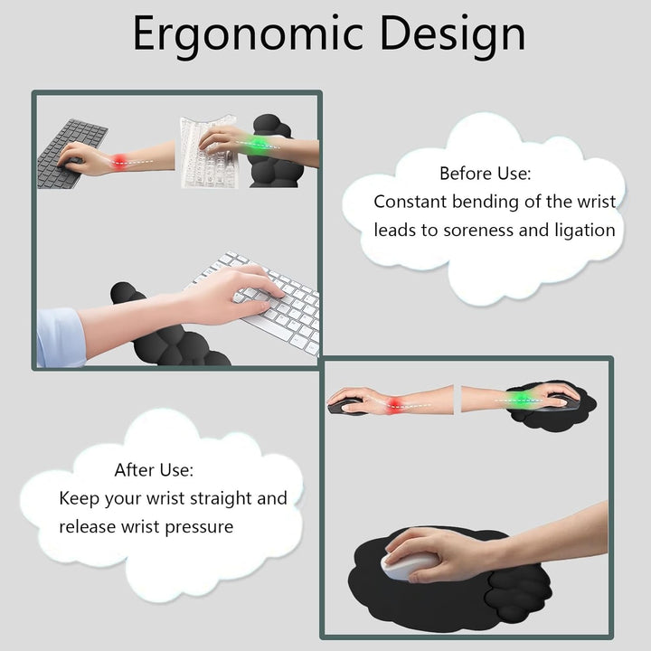 Cloud-Vormige Ergonomische Polssteun Set met Muismat & Onderzetter - Zeyora