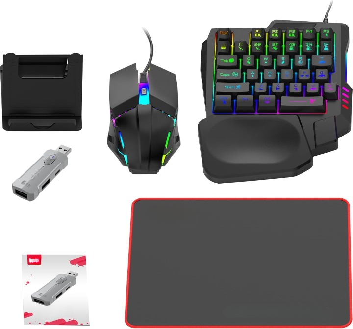 Combo de teclado y ratón gaming RGB – Set adaptador ergonómico para controlador – Zyvorn