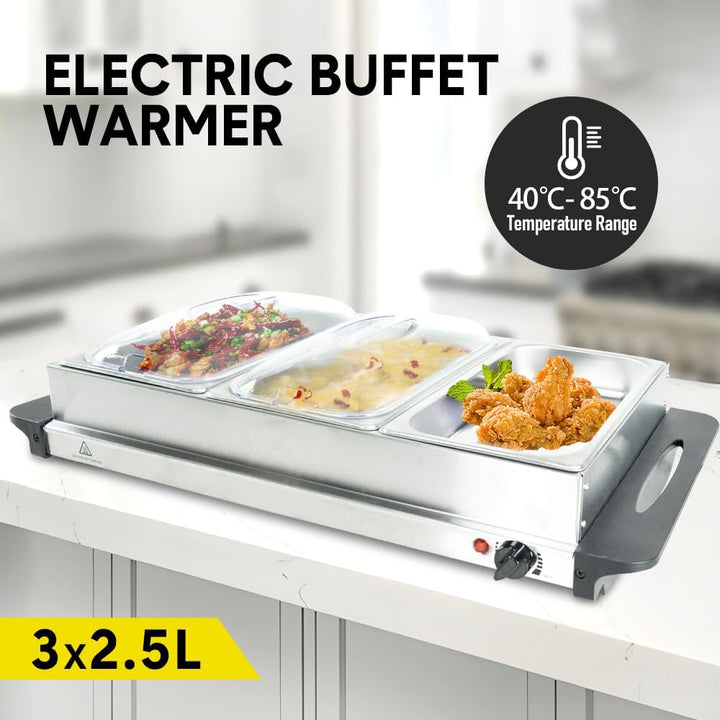 Calentador eléctrico para buffet con 3 bandejas de 2,5L y control de temperatura – Valtero