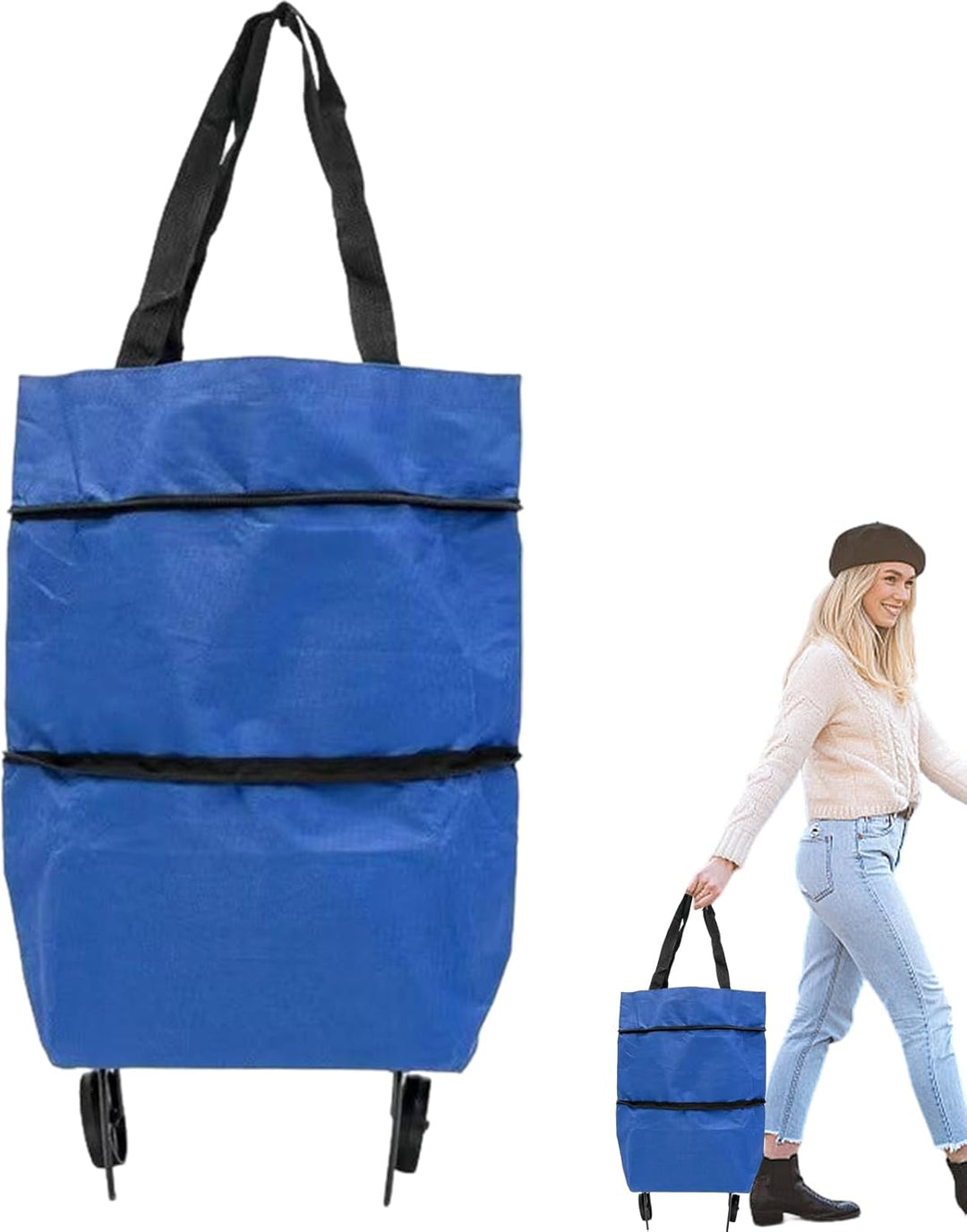 Large-Capacity Foldable Shopping Bag with Wheels – Reusable Cart Tote – Veytra