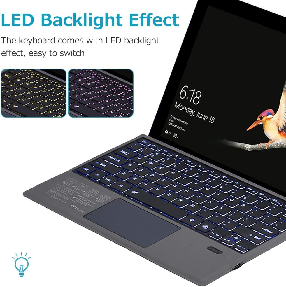 Draadloos Bluetooth-toetsenbord met achtergrondverlichting en touchpad voor Surface Pro – Nexora
