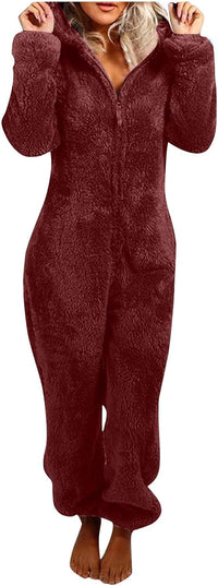 Sherpa Fuzzy Onesie with Hood - CozyCat