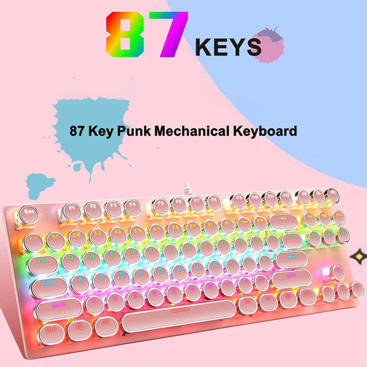 Mechanisch 87-toetsen gamingtoetsenbord met RGB-achtergrondverlichting en blauwe schakelaars