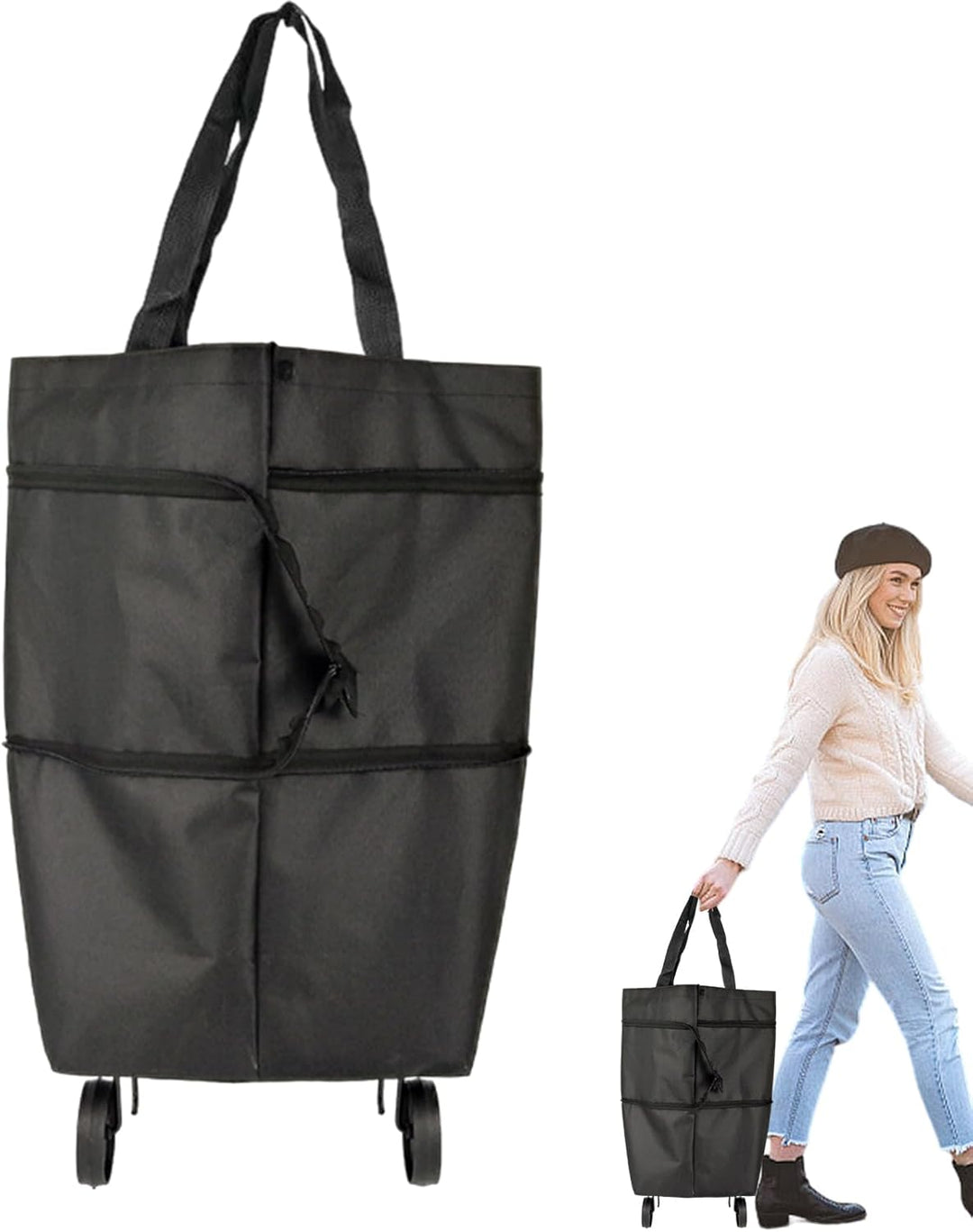 Large-Capacity Foldable Shopping Bag with Wheels – Reusable Cart Tote – Veytra