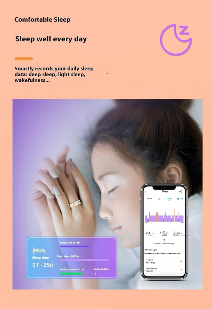 Bague connectée bien-être en émail – Suivi de la forme et du sommeil pour iOS & Android – Aurina