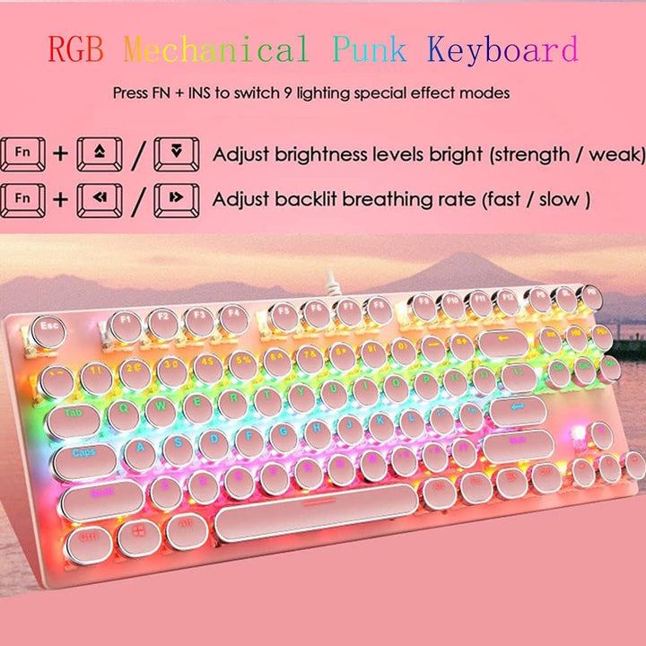 Mechanisch 87-toetsen gamingtoetsenbord met RGB-achtergrondverlichting en blauwe schakelaars