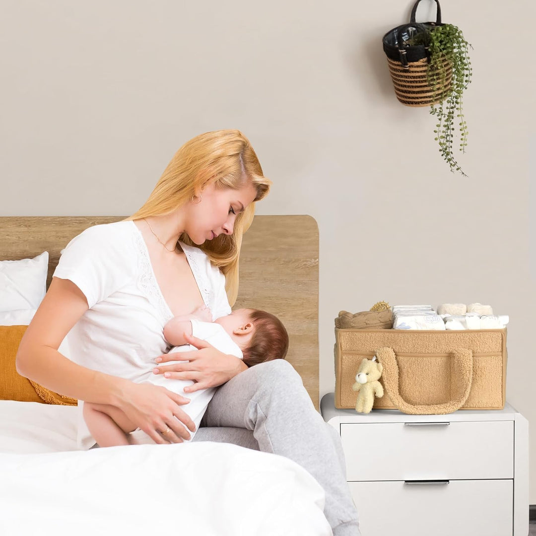 Caddy organizador para pañales de bebé – Cesta de almacenamiento suave de sherpa con compartimentos – Elvoria