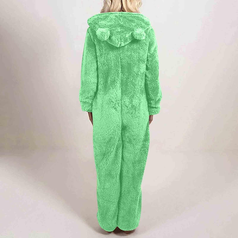 Sherpa Fuzzy Onesie with Hood - CozyCat