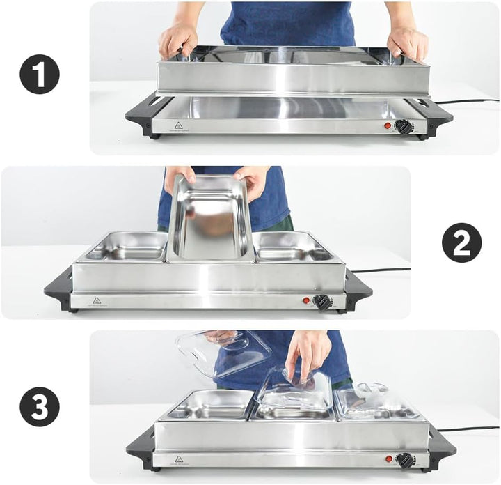 Calentador eléctrico para buffet con 3 bandejas de 2,5L y control de temperatura – Valtero
