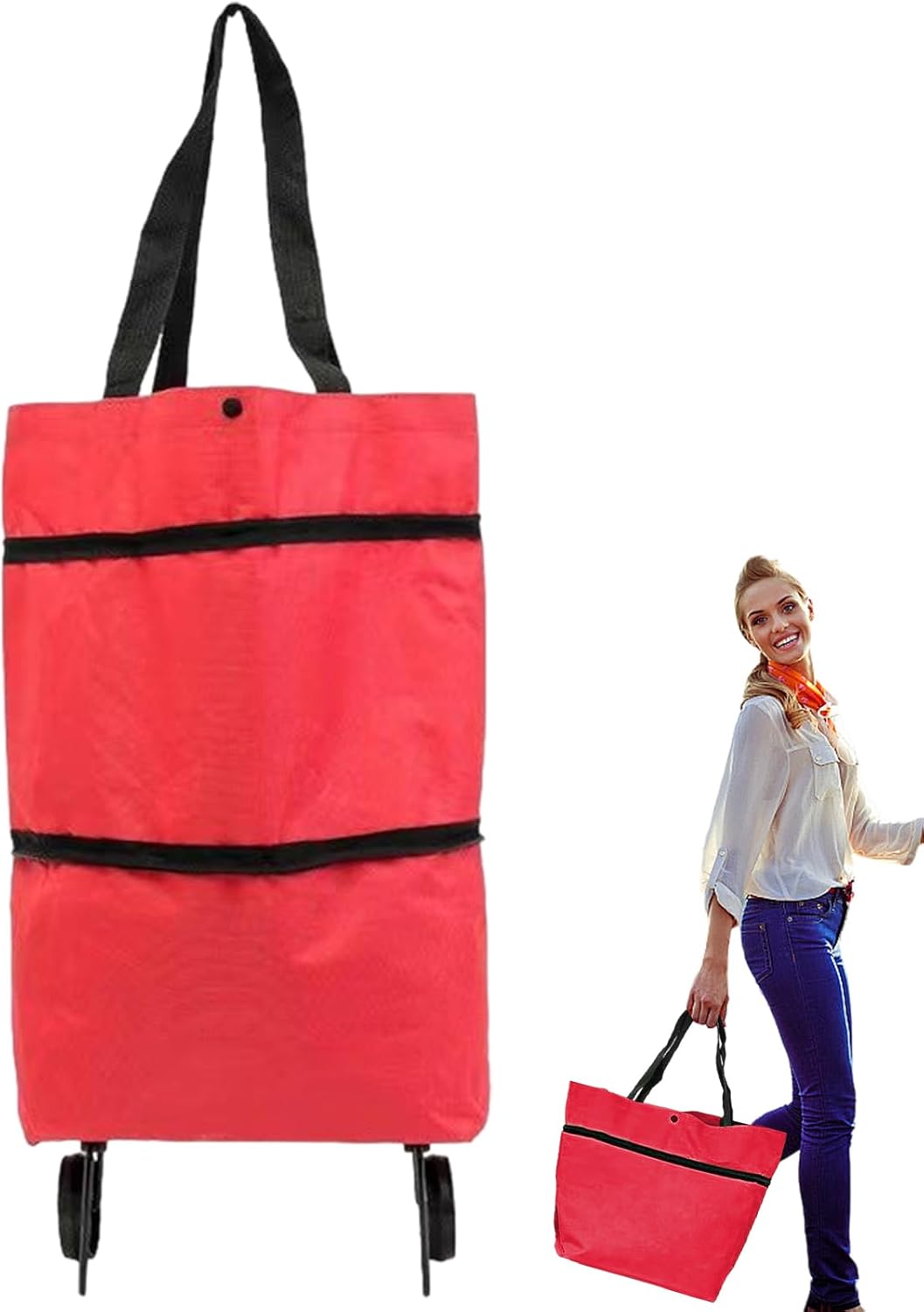 Large-Capacity Foldable Shopping Bag with Wheels – Reusable Cart Tote – Veytra