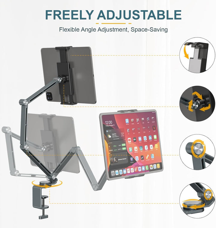 Soporte de escritorio ajustable de aluminio para tablet con rotación de 360° – Movaro