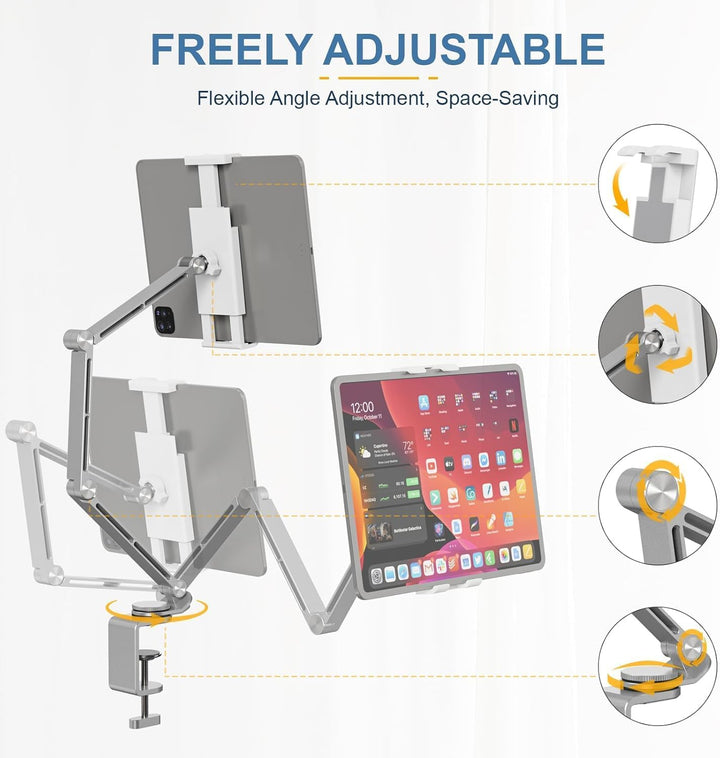Soporte de escritorio ajustable de aluminio para tablet con rotación de 360° – Movaro