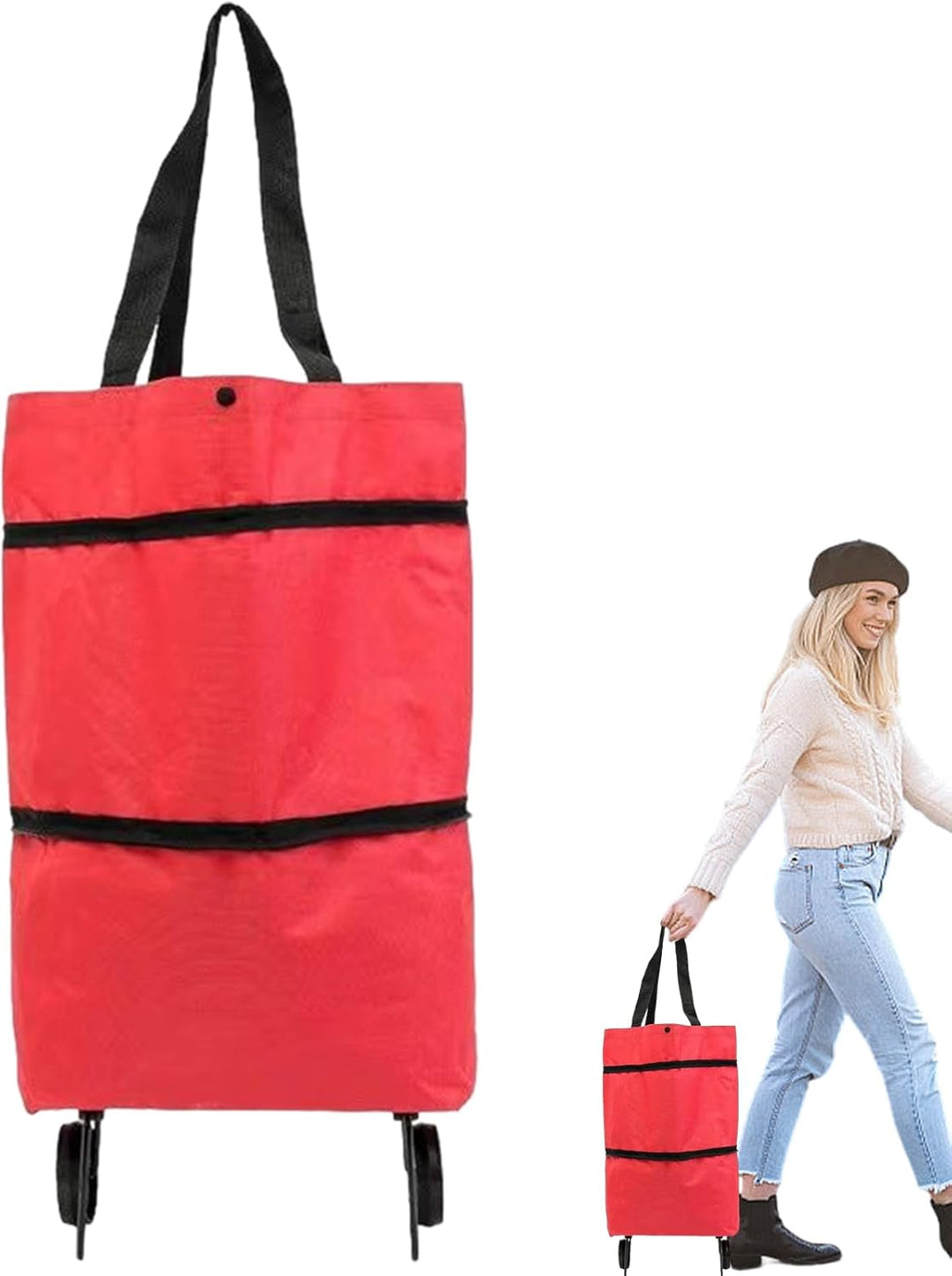 Large-Capacity Foldable Shopping Bag with Wheels – Reusable Cart Tote – Veytra