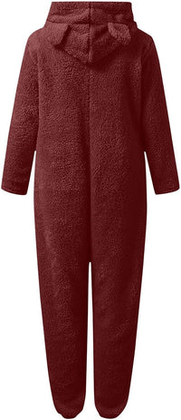 Sherpa Fuzzy Onesie with Hood - CozyCat