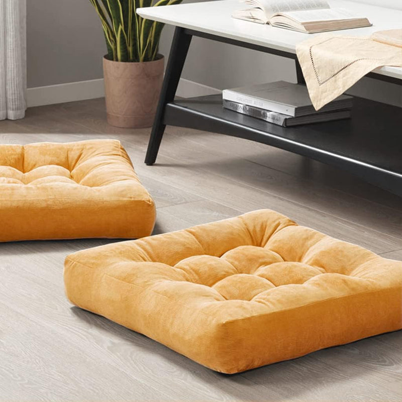 Set of 2 Meditation Cushions - Large Tufted Corduroy Cushions