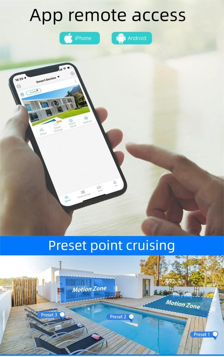 Outdoor and indoor security camera with 2K resolution and 355° view