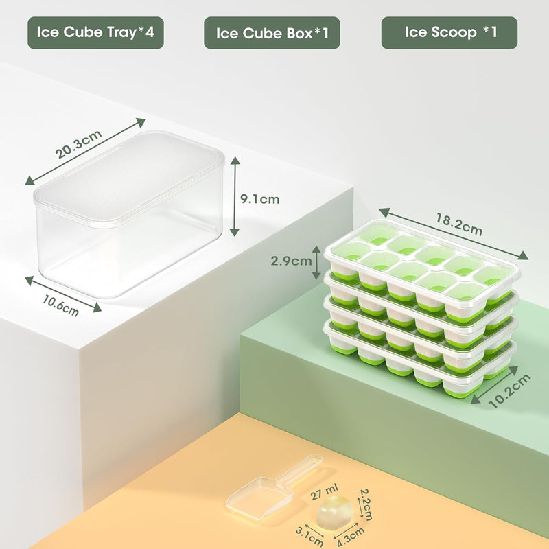 Stackable Silicone Ice Cube Trays with Storage Container