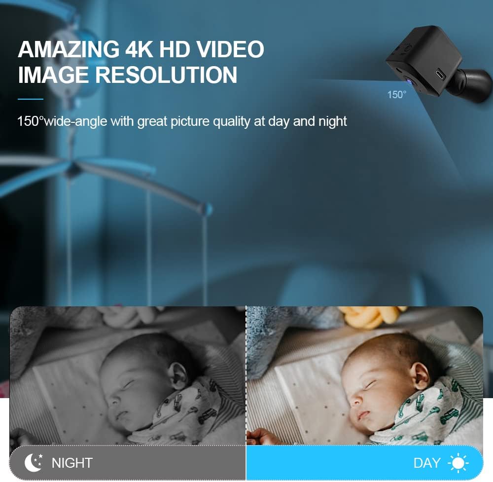Minicámara de seguridad 4K con Wi-Fi, cámara interior oculta y visión nocturna