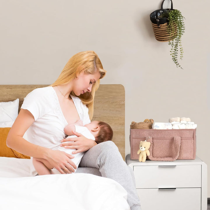 Caddy organizador para pañales de bebé – Cesta de almacenamiento suave de sherpa con compartimentos – Elvoria