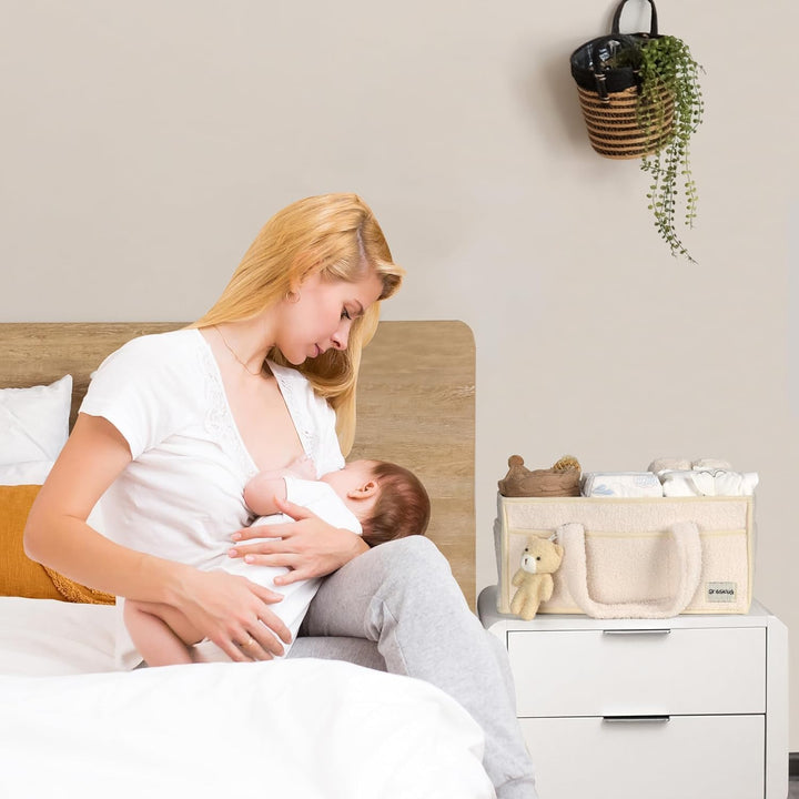 Caddy organizador para pañales de bebé – Cesta de almacenamiento suave de sherpa con compartimentos – Elvoria