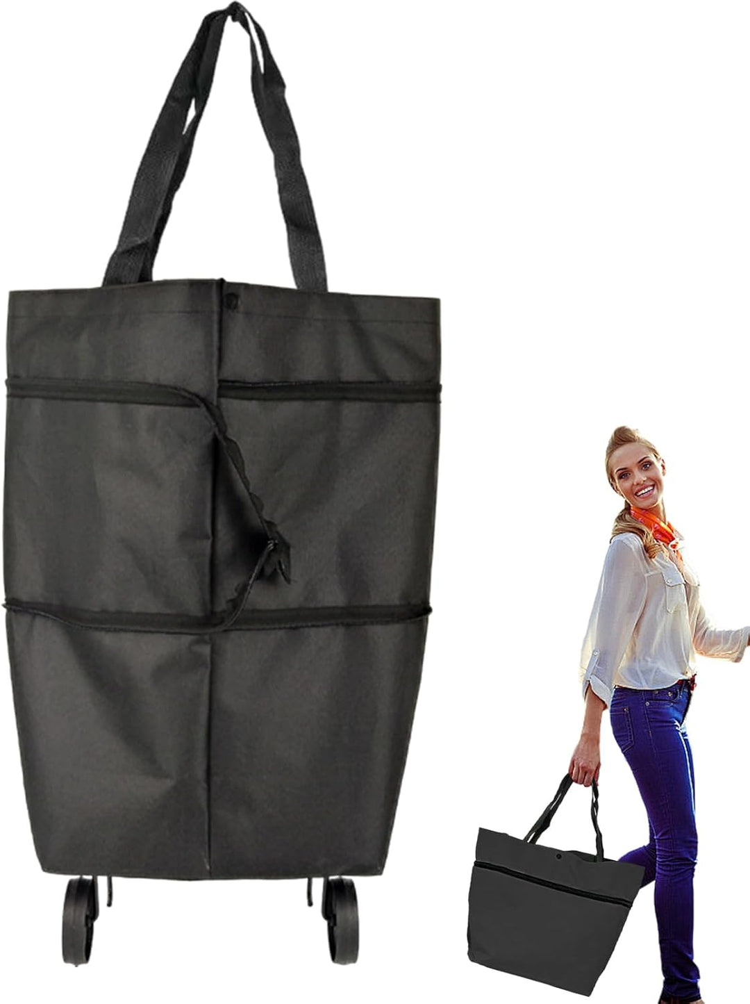 Large-Capacity Foldable Shopping Bag with Wheels – Reusable Cart Tote – Veytra