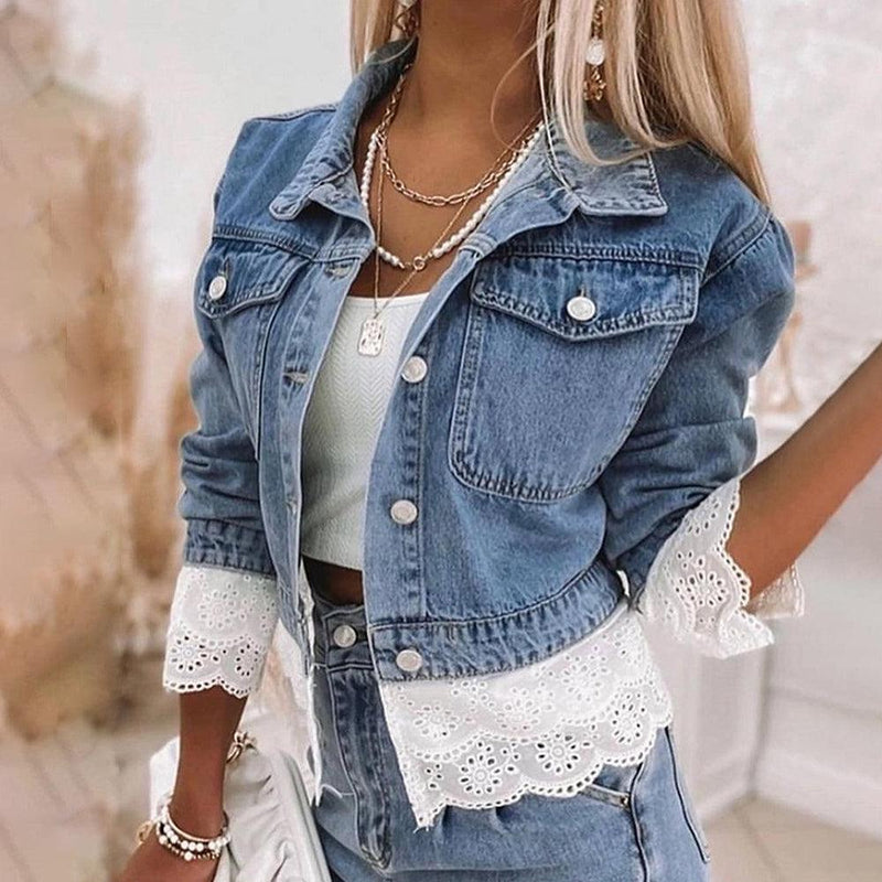 Blauw Patchwork Denim Jas - Rowena