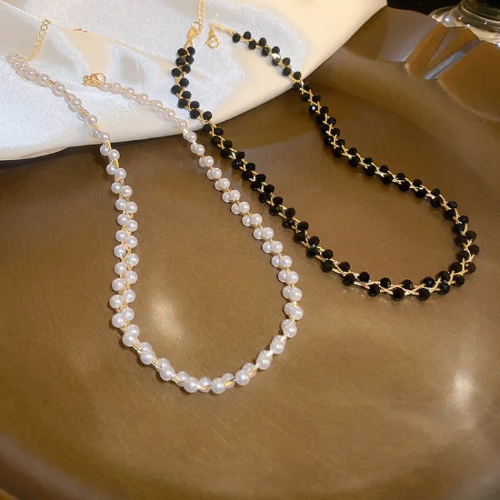 Double Crystal and Pearl Necklace - Amira