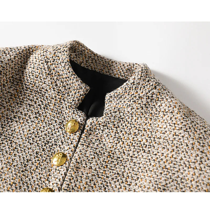 Khaki Vest met Lange Mouwen en Knoopsluiting - Elara