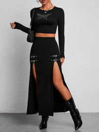Zwarte Hoge Taille Split Rok - Sophie