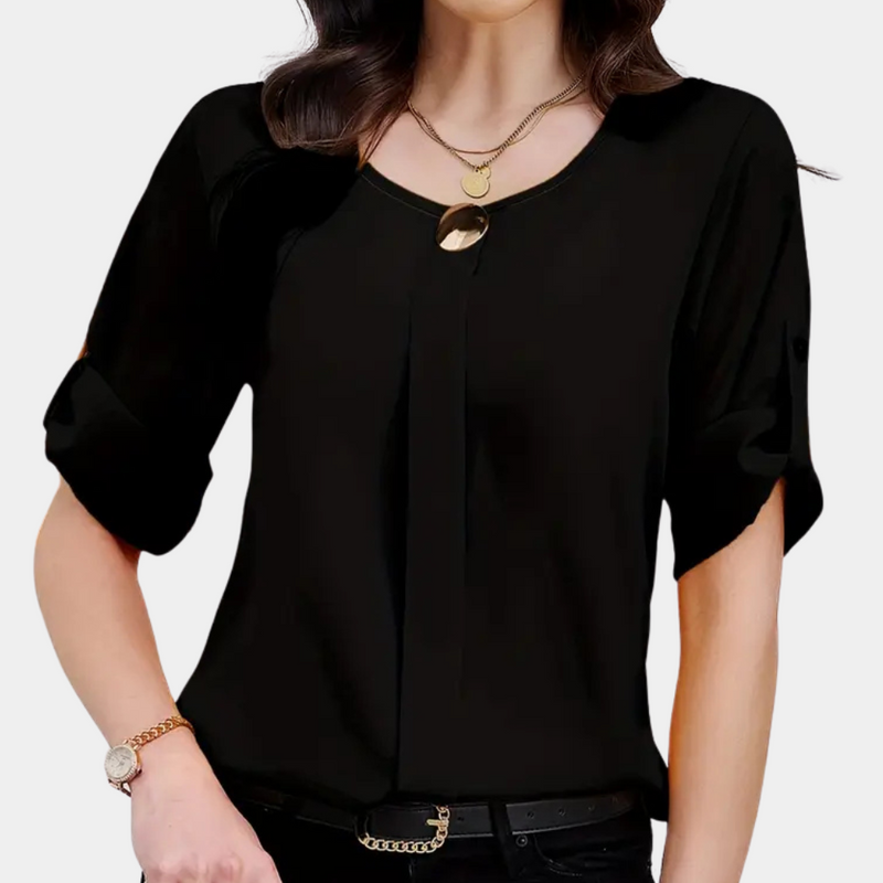 Airy Black Pleated Blouse for Women - Amira