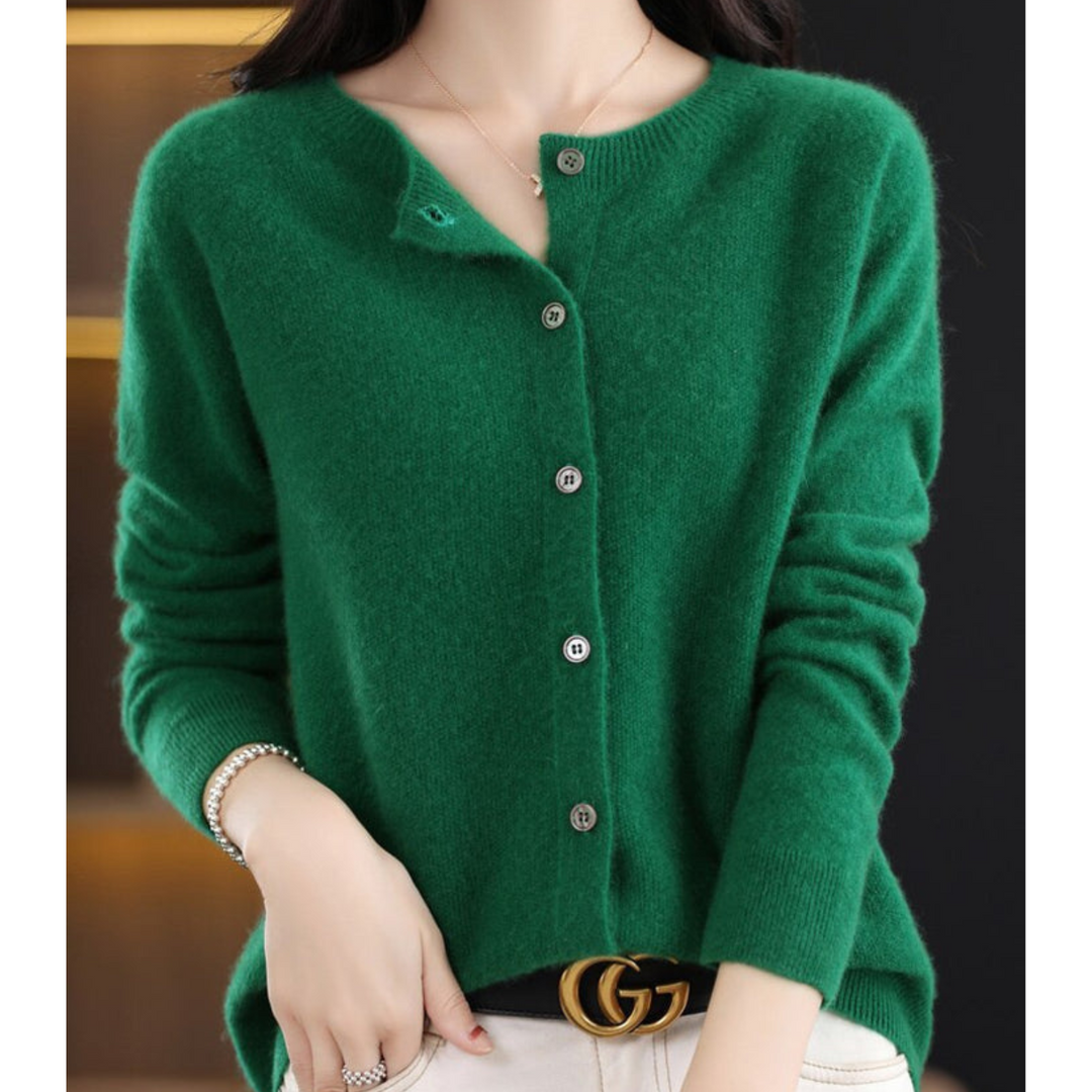 Merino Wool & Cashmere Cardigan for Women - Elegant O-Neck Winter Knit 12