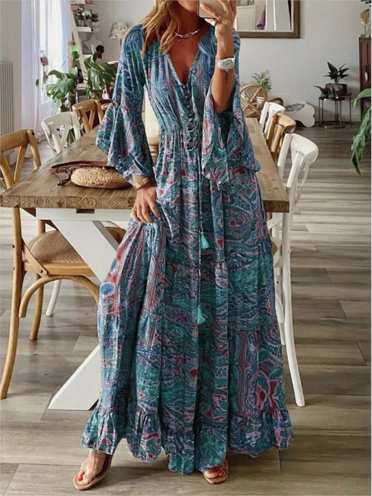 Boho maxi dress with flowing fit & details – Amira