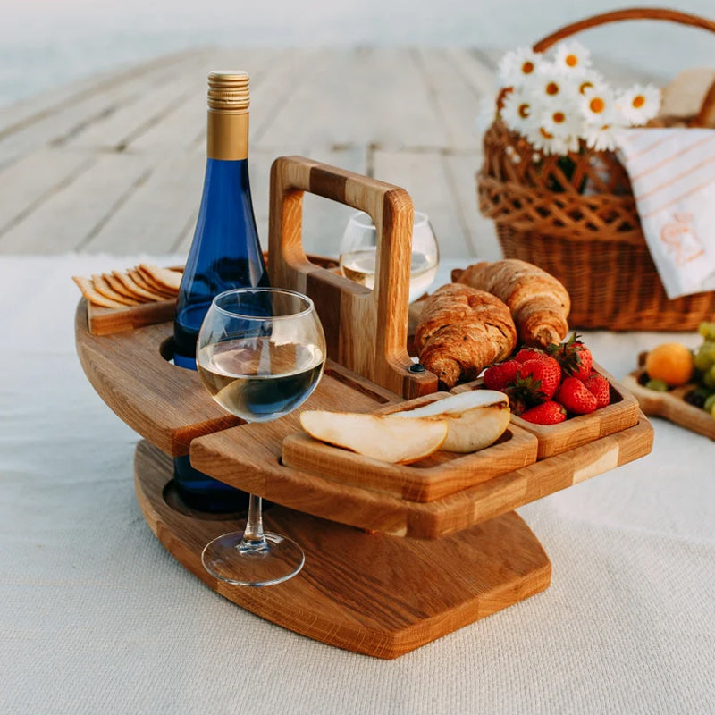 Draagbare Houten Picknickwijntafel - WineNest
