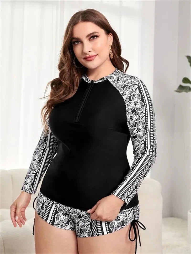 Sammy Jackson™ Amy Plus-Size Zwempak Met Lange Mouwen | Sportief & Stijlvol