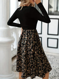 Floral Print V-Neck Dress with Long Sleeves - Lilith