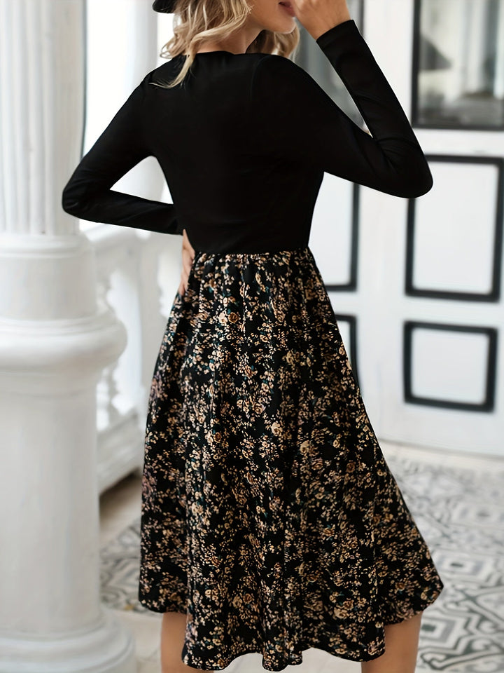 Floral Print V-Neck Dress with Long Sleeves - Lilith