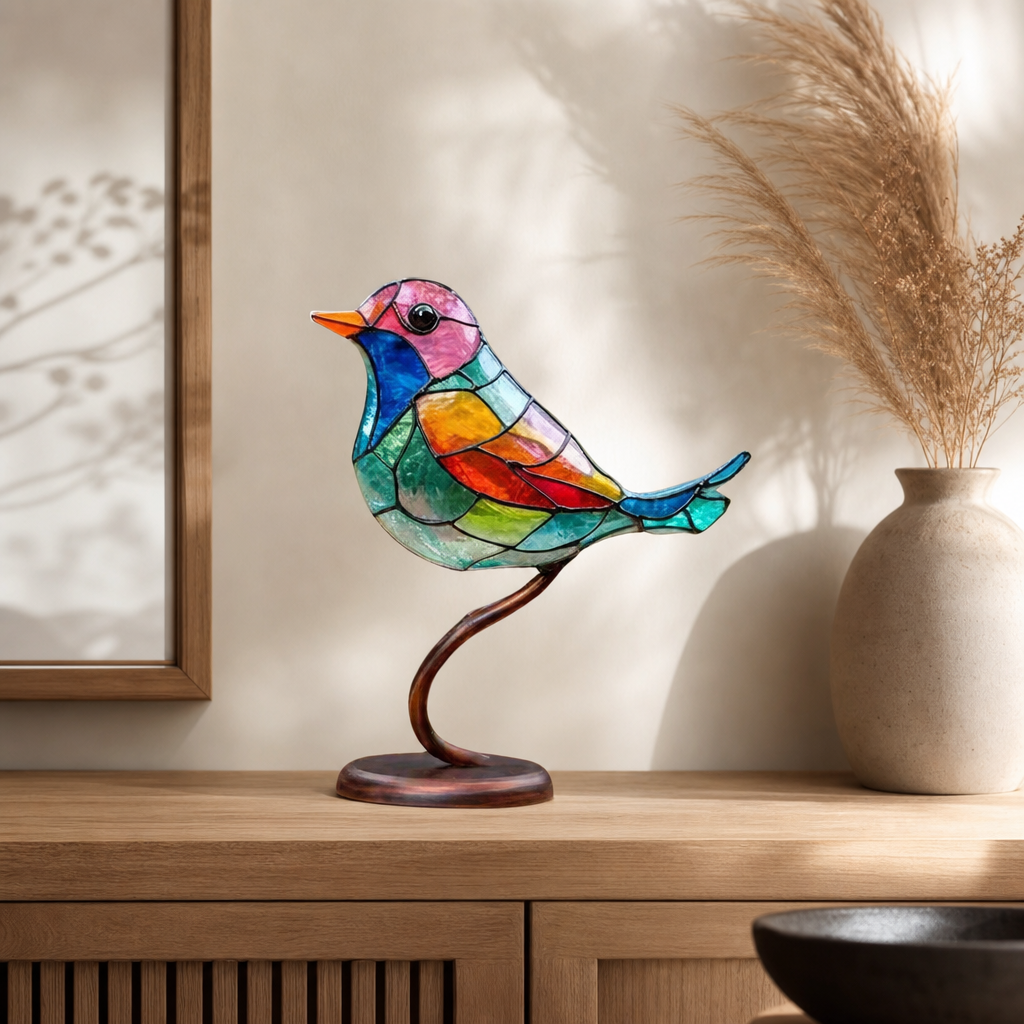 Decoratieve Vogels op Tak – Handgemaakt Beeld – Birdelle