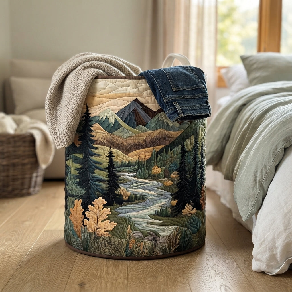 Mand naast een bed met een gebreide deken en een spijkerbroek over de rand, als wasmand in de slaapkamer. 4