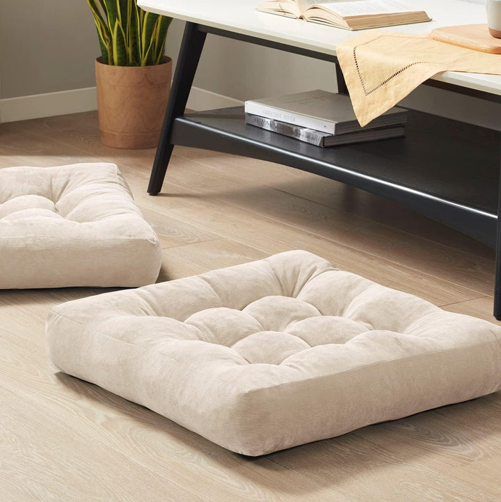 Set of 2 Meditation Cushions - Large Tufted Corduroy Cushions
