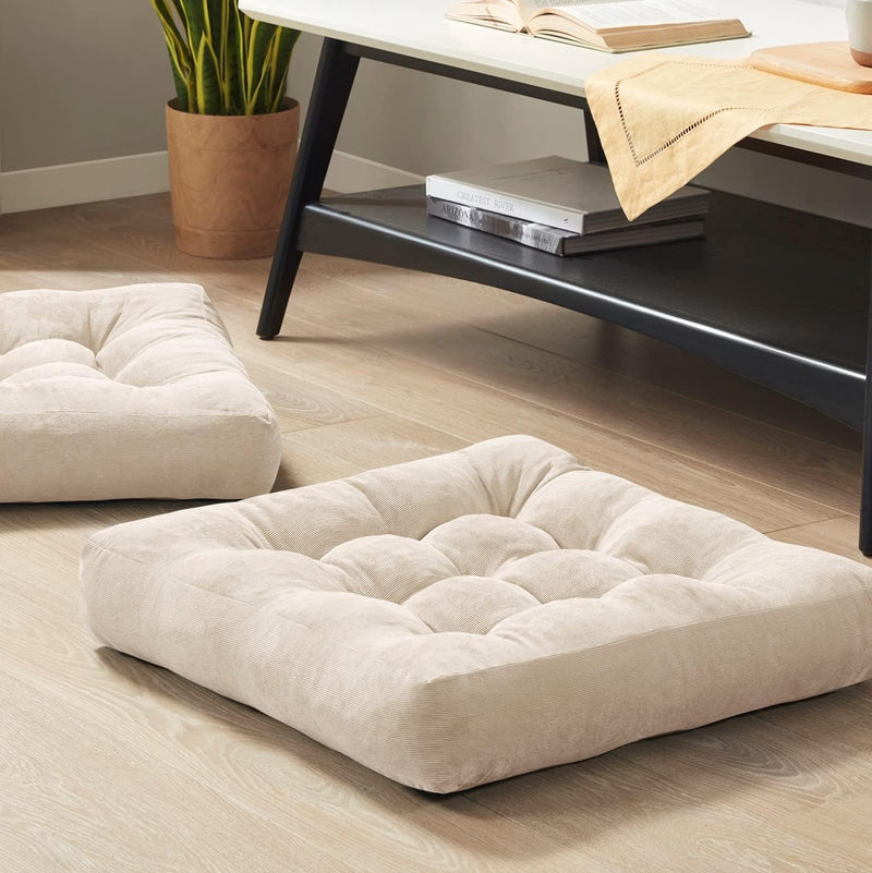 Set of 2 Meditation Cushions - Large Tufted Corduroy Cushions