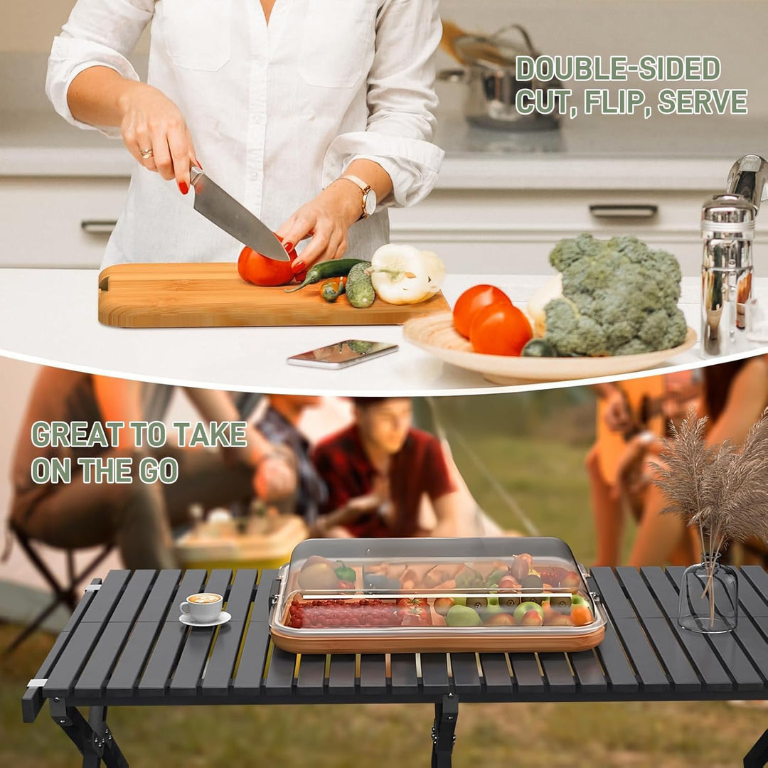 Bamboe Charcuterie Serveerplank met Vergrendelbare Heldere Deksel – Savorya