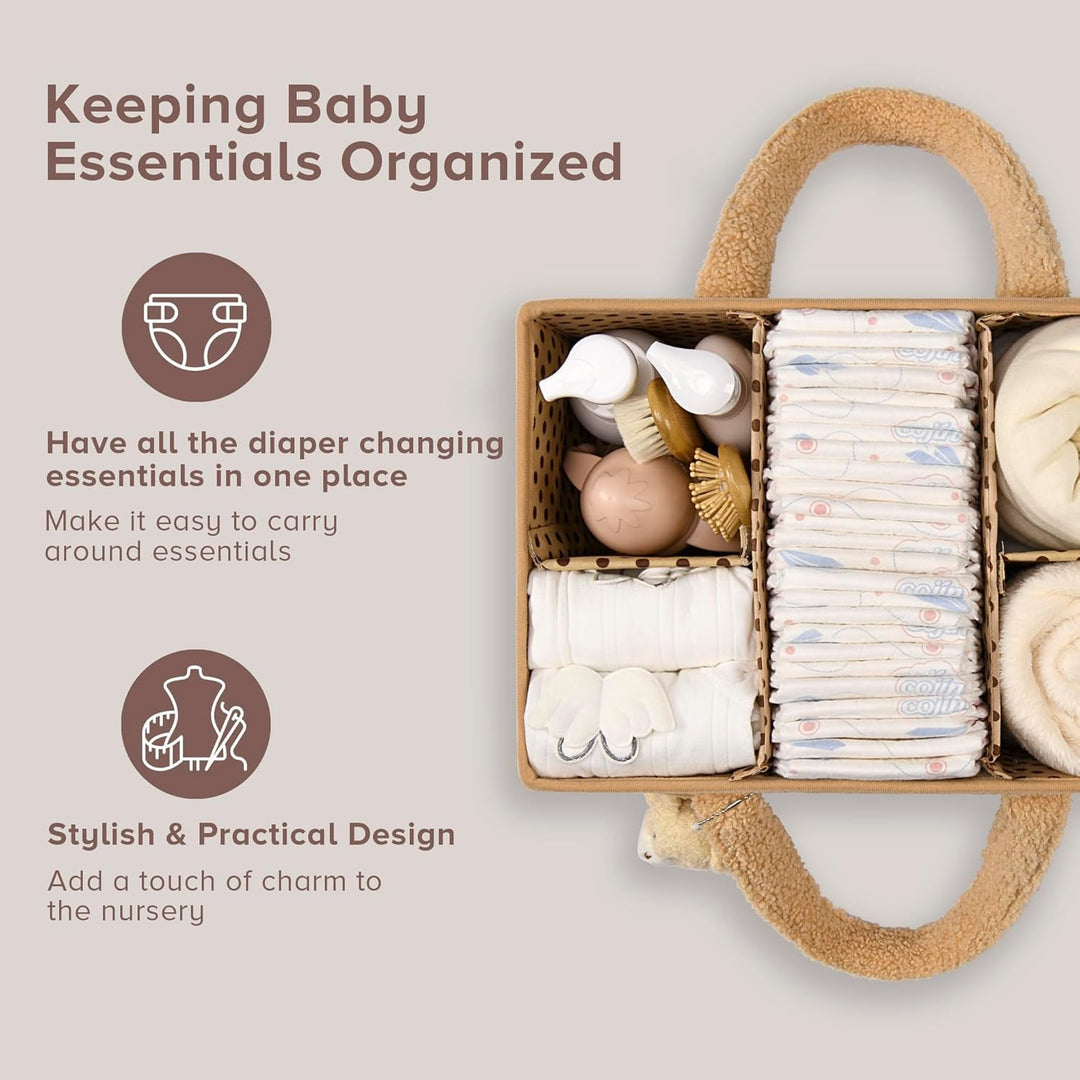 Caddy organizador para pañales de bebé – Cesta de almacenamiento suave de sherpa con compartimentos – Elvoria