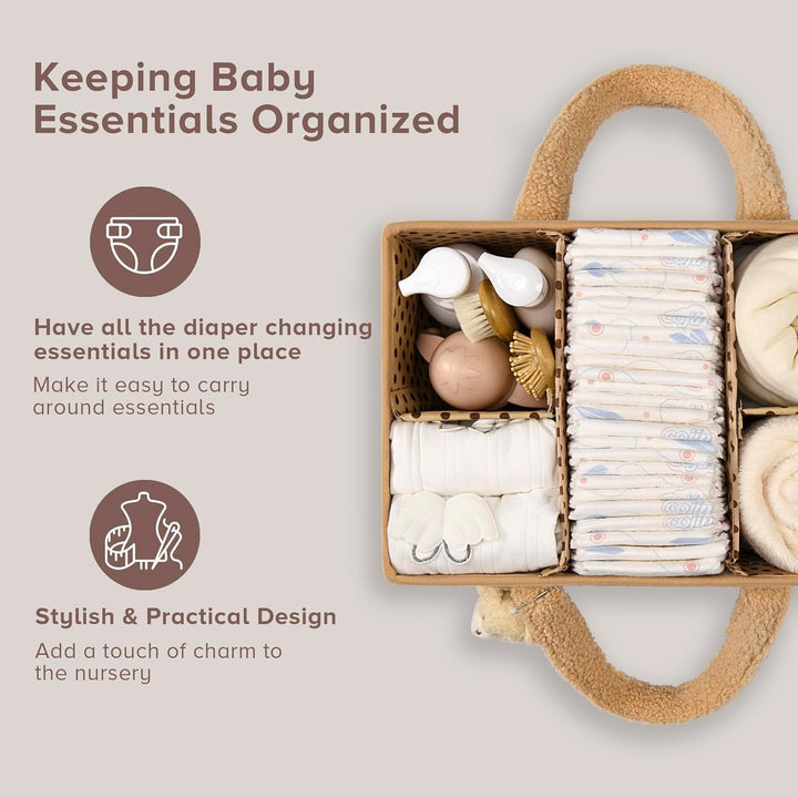 Caddy organizador para pañales de bebé – Cesta de almacenamiento suave de sherpa con compartimentos – Elvoria