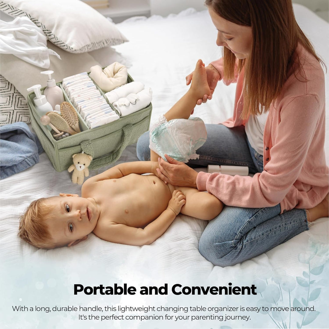 Caddy organizador para pañales de bebé – Cesta de almacenamiento suave de sherpa con compartimentos – Elvoria