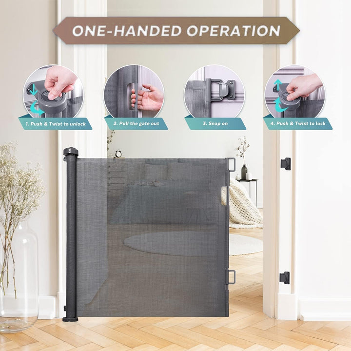 Retractable Mesh Baby Safety Gate with Automatic Closing – Kivora