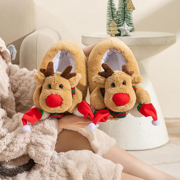 Warm Christmas Reindeer Slippers - Rudolf