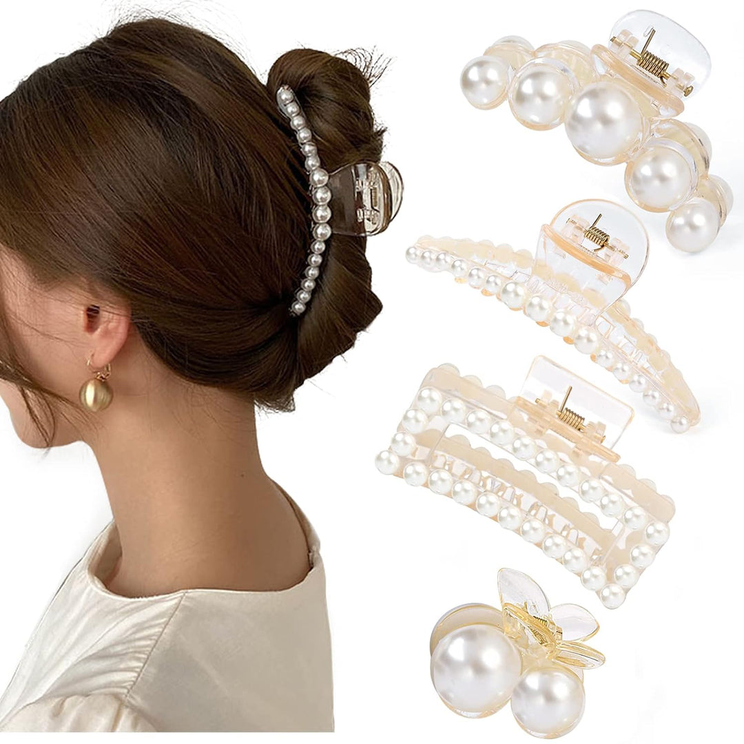 Stylish Pearl Hair Clips - 4-Pack